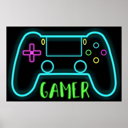 Neon Gamer Controller Neonfarben Poster (Vorne)