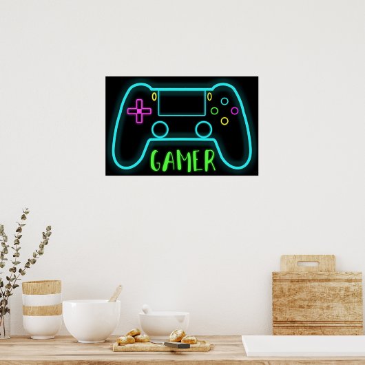 Neon Gamer Controller Neonfarben Poster (Küche)