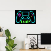 Neon Gamer Controller Neonfarben Poster (Heimbüro)