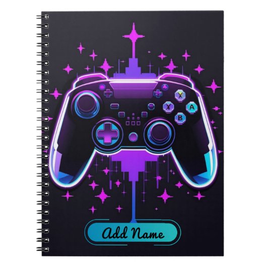 Neon Gamer Controller Notebook (Editierbarer Name) Notizblock (Vorderseite)