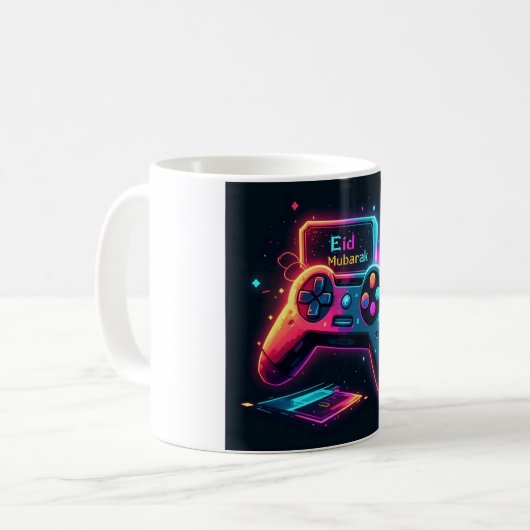 Neon Gamer Eid Mubarak Celebration Kaffeetasse (Vorderseite Links)