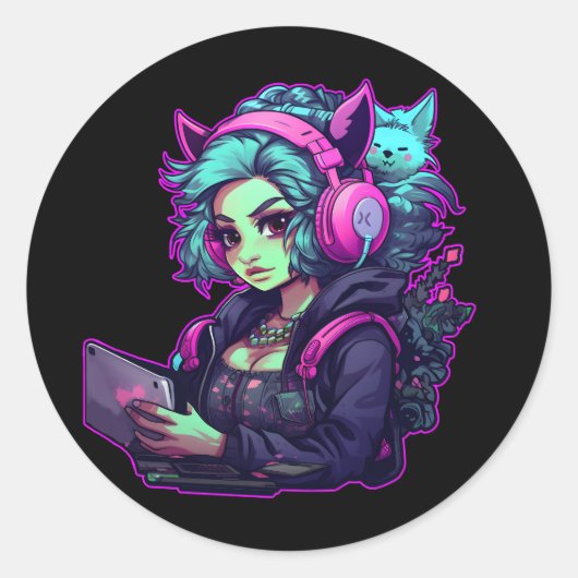 Neon Gamer Runder Aufkleber (Vorderseite)