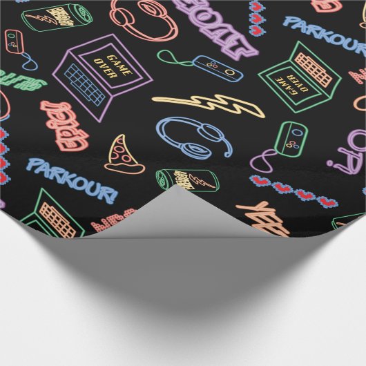 Neon Gamer Wrapping Paper Geschenkpapier (Ecke)