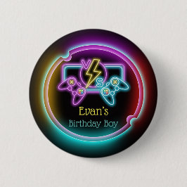 Neon Gaming Birthday Party Custom Button