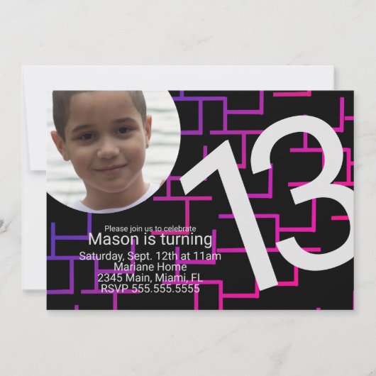 Neon Gaming Birthday Party Maze Gamer Foto  Einladung (Vorderseite)