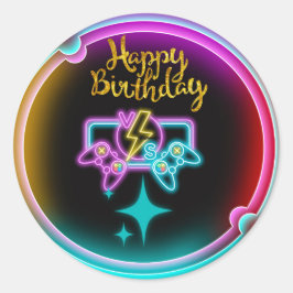 Neon Gaming Birthday Party Runder Aufkleber