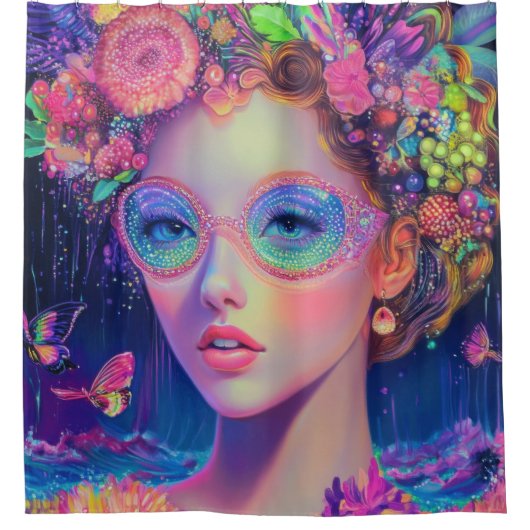 Neon Garden Goddess Duschvorhang (Vorderseite)