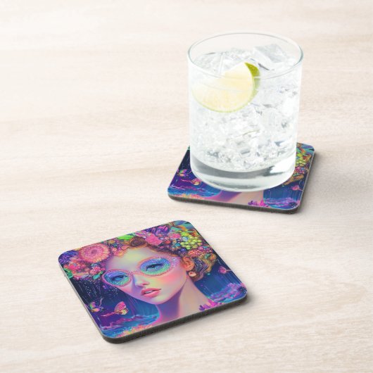 Neon Garden Goddess Getränkeuntersetzer (Rechte Seite)