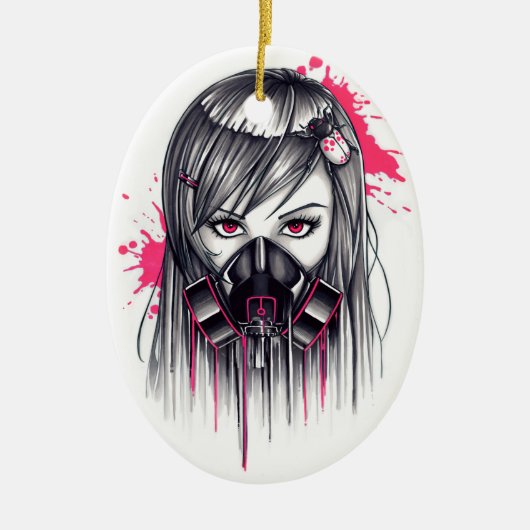 Neon Gas Mask Girl Keramik Ornament (Vorne)