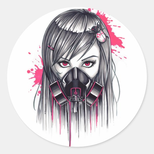Neon Gas Mask Girl Runder Aufkleber (Vorderseite)