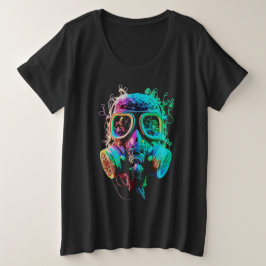 Neon Gas Mask: Vibrant Chaos Art Große Größe T-Shirt