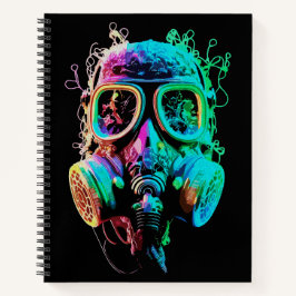 Neon Gas Mask: Vibrant Chaos Art Notizblock