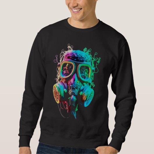Neon Gas Mask: Vibrant Chaos Art Sweatshirt (Vorderseite)