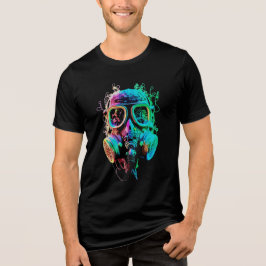 Neon Gas Mask: Vibrant Chaos Art Tri-Blend Shirt