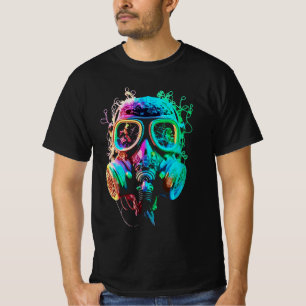 Neon-Gasmaske: Vibrante Chaos-Kunst T-Shirt