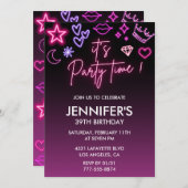 Neon Geburtstag 39. Geburtstag Black Pink Einladung (Vorne/Hinten)