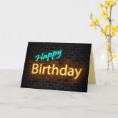 Neon Geburtstagsschild auf Backstein Karte (Gelbe Blume)