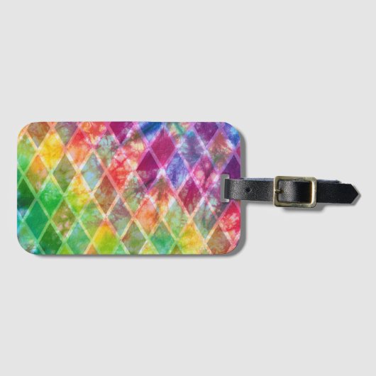 Neon Gefärbte Krawatte Watercolor Harlequin Raute Gepäckanhänger (Vorderseite (Horizontal))