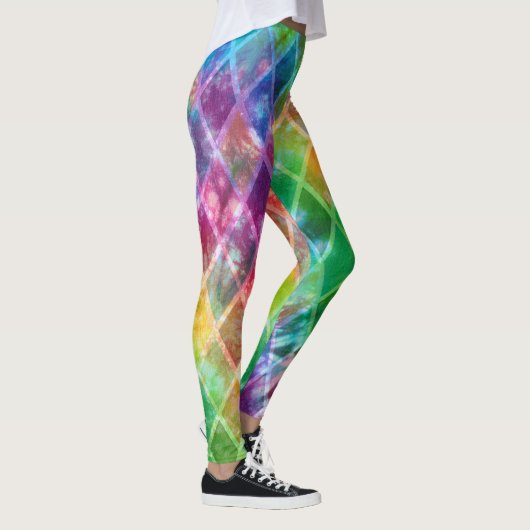 Neon Gefärbte Krawatte Watercolor Harlequin Raute Leggings (Rechts)