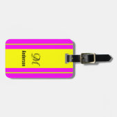 Neon-Gelb-grüne Monogramm-Gepäckmarke Gepäckanhänger (Vorderseite horizontal)