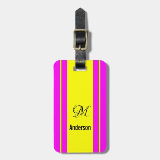 Neon-Gelb-grüne Monogramm-Gepäckmarke Gepäckanhänger (Vorderseite vertikal)