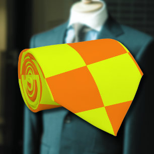 Neon Gelb Orange Kariert Schachbrett Retro Krawatte