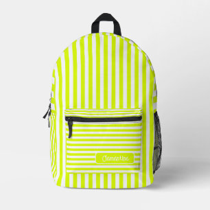 Neon Gelb und Weiß Vintage gestreifter Name Bedruckter Rucksack