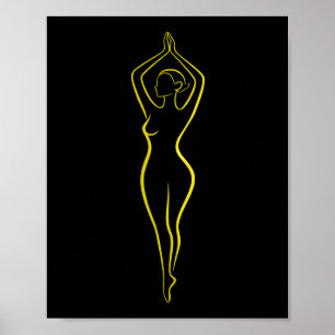 Neon Gelbe Frauen Körper Linienkunst Schwarz Minim Poster