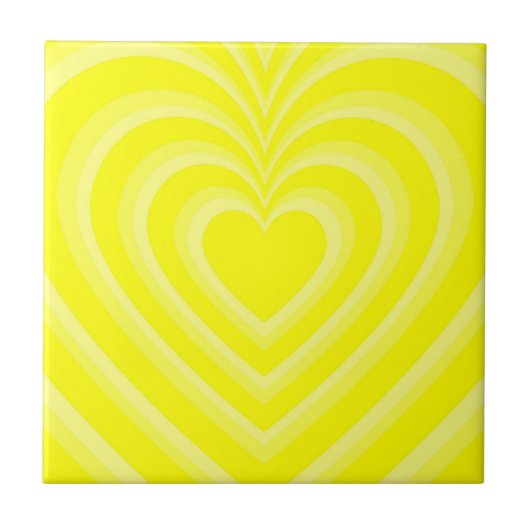 Neon Gelbes Hypnotisches Herz Liebesmuster Fliese (Vorderseite)
