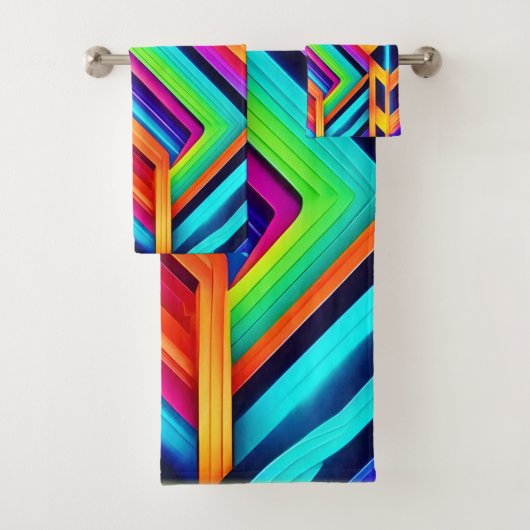 Neon Geometric Abstrakt Art Badhandtuch Set (Insitu)