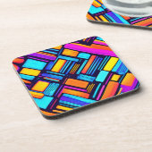 Neon Geometric Abstrakt Getränkeuntersetzer (Linke Seite)