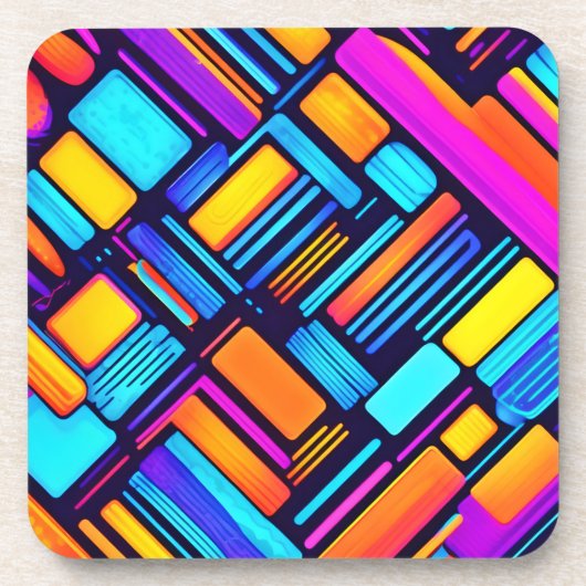 Neon Geometric Abstrakt Getränkeuntersetzer (Vorderseite)
