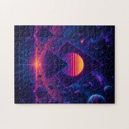 Neon Geometric Ascension in Deep Space Puzzle (Horizontal)
