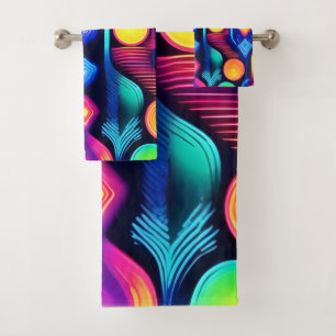 Neon Geometric Mandala Art Badhandtuch Set