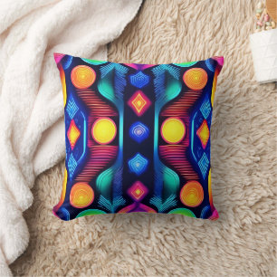 Neon Geometric Mandala Art Kissen