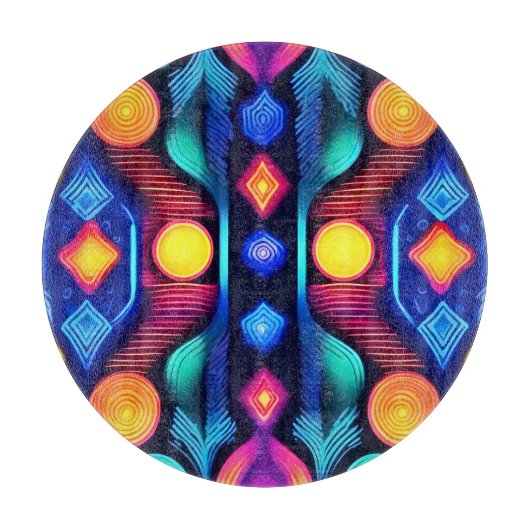 Neon Geometric Mandala Art Schneidebrett (Vorderseite)