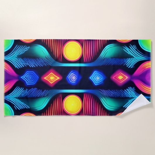 Neon Geometric Mandala Art Strandtuch (Vorderseite)