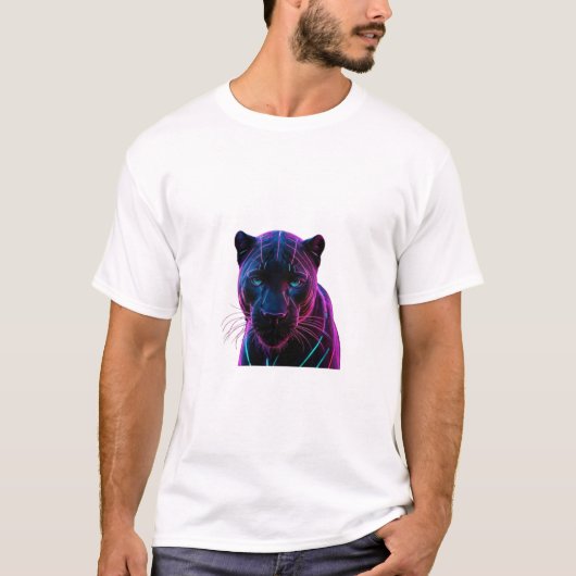 Neon Geometric Panther - Futuristic Holographic Gl T-Shirt (Vorderseite)