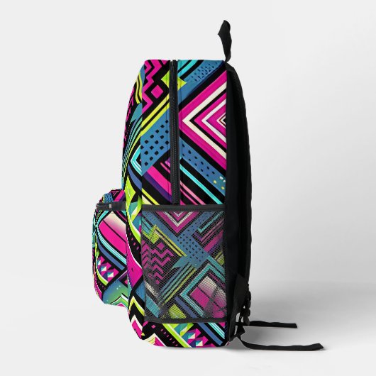 Neon Geometric Retro Vibes Bedruckter Rucksack (Rechts)