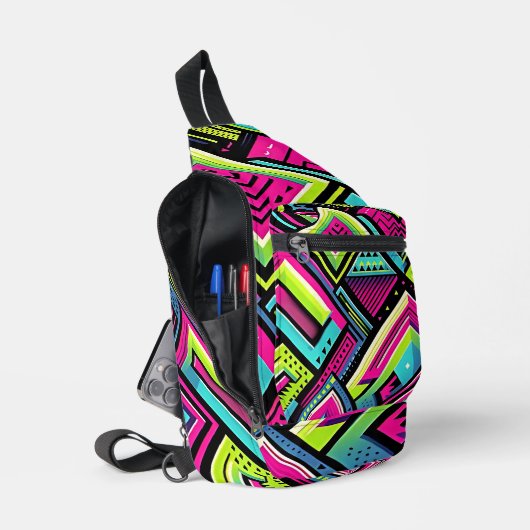Neon Geometric Retro Vibes Crossbody Bag (Offen)