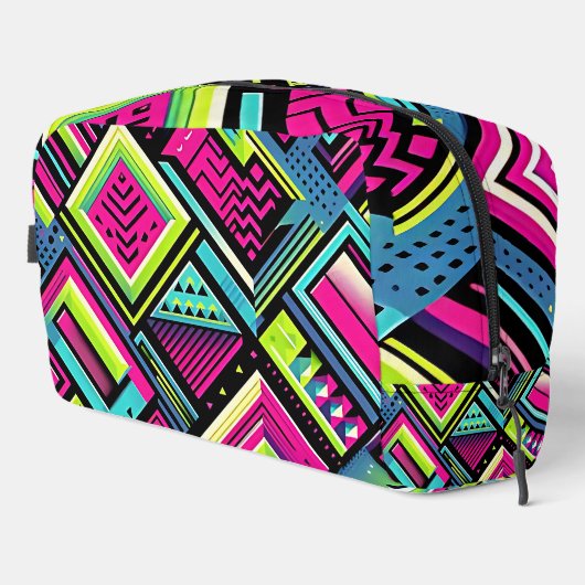 Neon Geometric Retro Vibes Waschbeutel (Rechte Ecke)