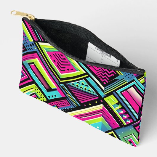 Neon Geometric Retro Vibes Zubehörtasche (Offen)