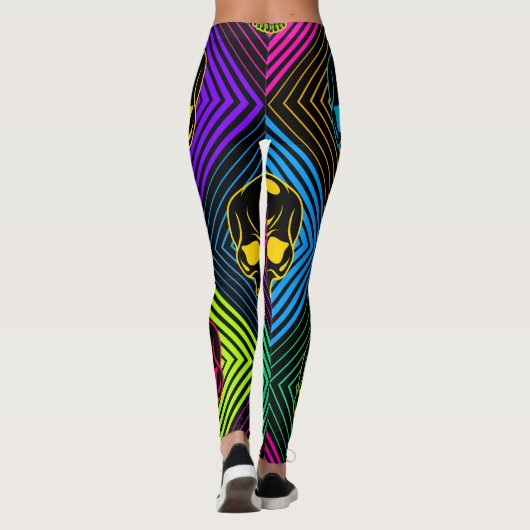 Neon Geometric Skull Pattern Leggings (Rückseite)