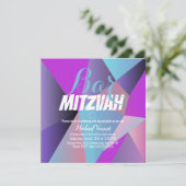 Neon Geometrie Blue White Bar Mitzvah Einladung (Stehend Vorderseite)