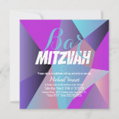 Neon Geometrie Blue White Bar Mitzvah Einladung (Vorderseite)