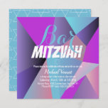 Neon Geometrie Blue White Bar Mitzvah Einladung<br><div class="desc">Einladungen zur jüdischen Feier - Bar Mitzvah Geometrische Einladungen</div>