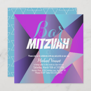 Neon Geometrie Blue White Bar Mitzvah Einladung