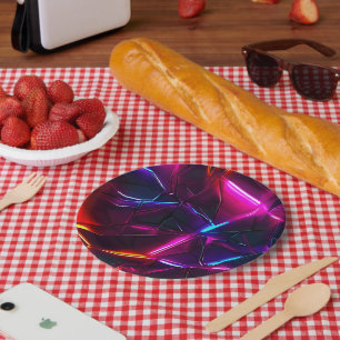 Neon-Geometrisches-Abstraktes-Futuristisches-Cyber Pappteller