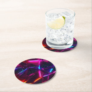 Neon-Geometrisches abstraktes futuristisches Cyber Runder Pappuntersetzer