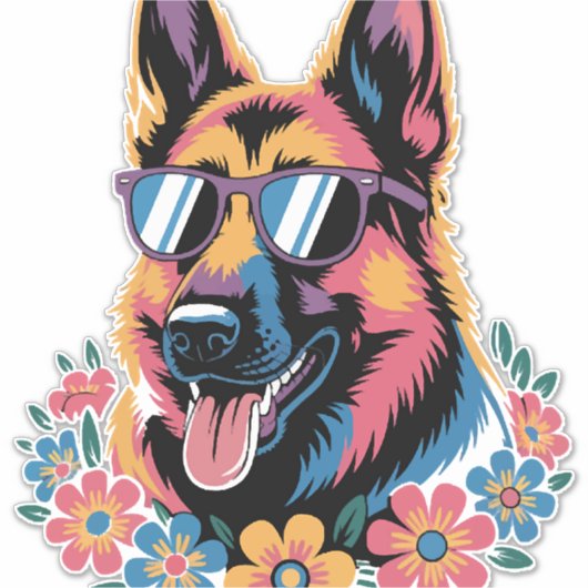 Neon German Shepherd mit Sonnenbrille Aufkleber (Vorderseite)